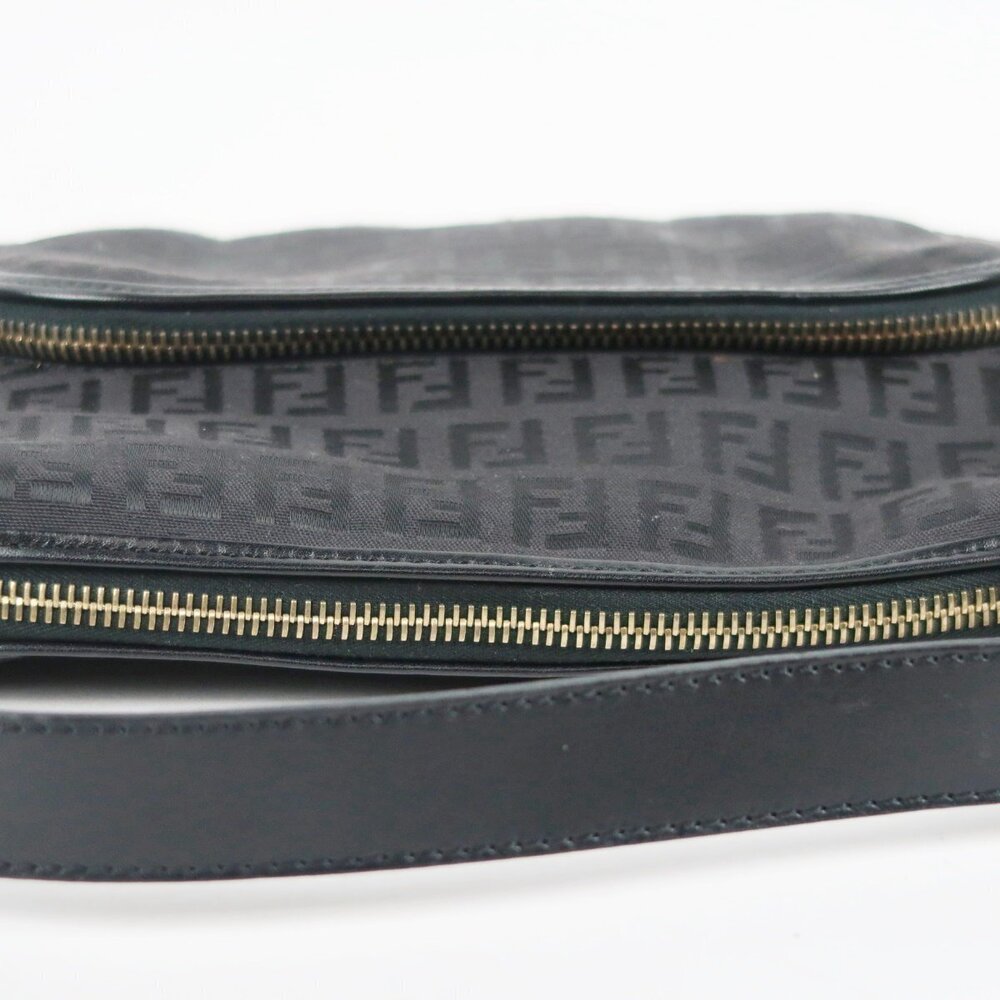 FENDI Italian Zucchino Black Hobo Bag Canvas Leather - Picture 7 of 9